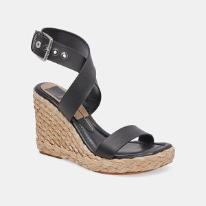 Dolce Vita Aldona Wedge Black Leather | Black Braided Raffle & Leather Size 8.5
